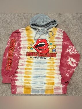 Simply Southern Awesome X Rolling Stones Tie Dye Hoodie Women’s Size Medium